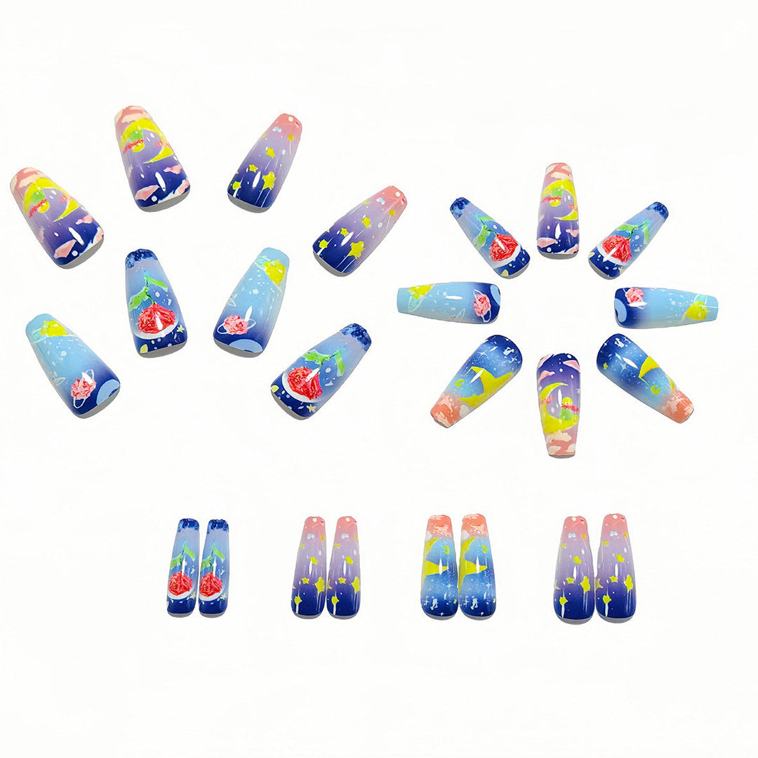 Glamorous artificial nails with colorful 3D designs Kalsten