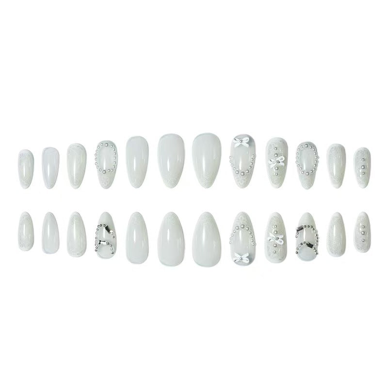 Elegant French Tip Lace Detail Press-On Nails Kalsten