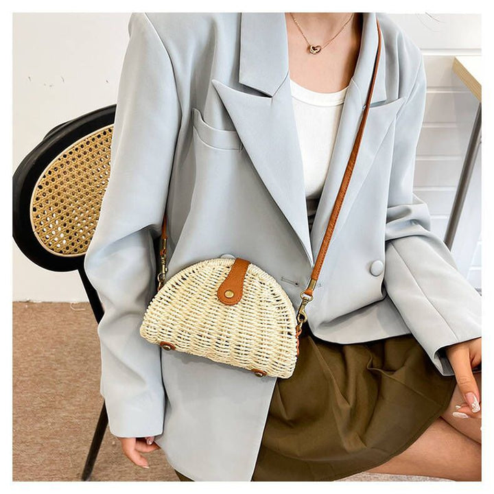 Handcrafted Rattan Bag in Half-Moon Design Kalsten