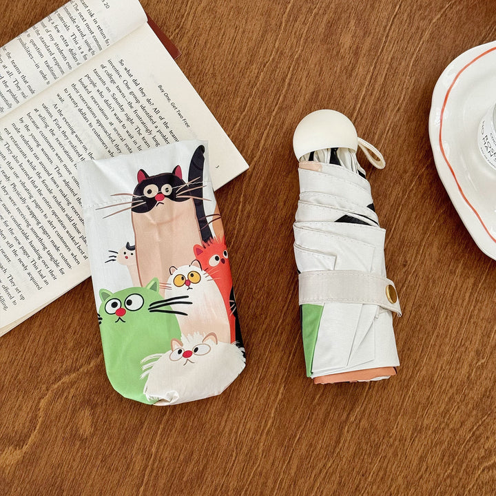 Women's Folding Umbrella with Playful Cat Design Kalsten