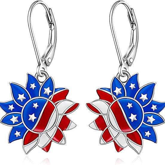 Women's nan patriotic peace sign enamel dangle earrings with leverback clasp and hypoallergenic plating Kalsten