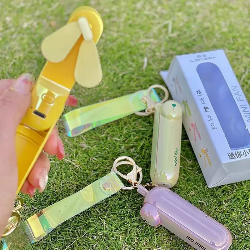 Unisex One Size Rechargeable Keychain Handheld Mini Fan with Wrist Strap and Novel Frog Charm Kalsten