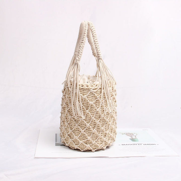 Braided Macrame Shoulder Bag with Decorative Fringe Kalsten