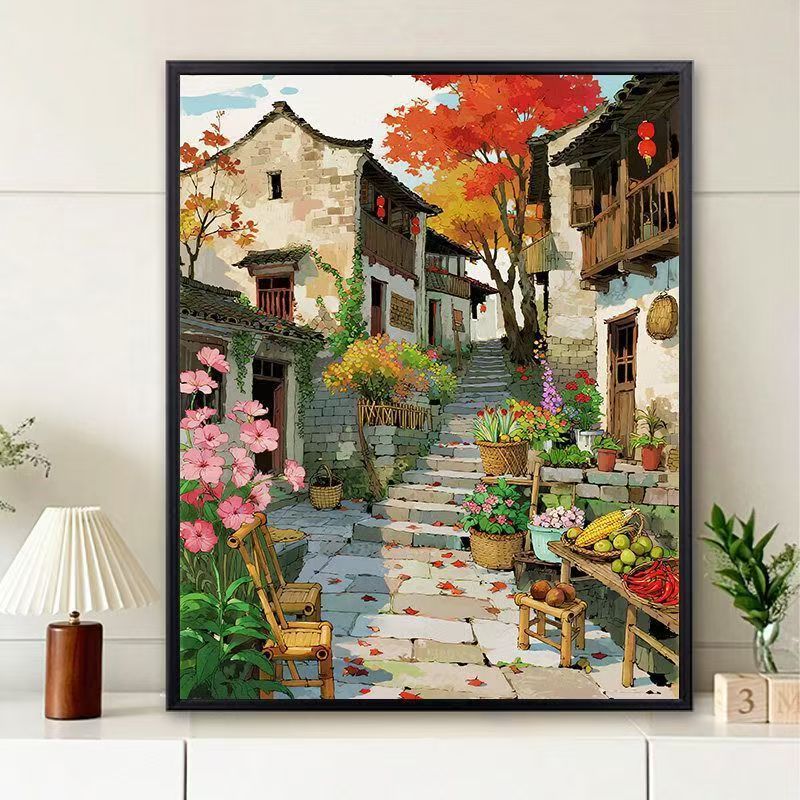 Scenic Village Landscape Art Print Kalsten