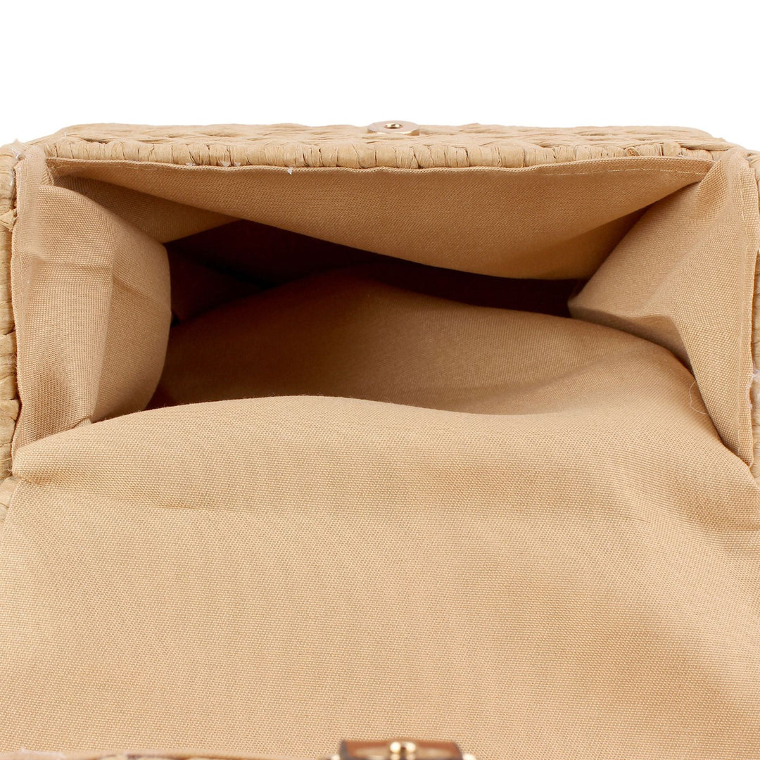 Handbag Made of Handwoven Natural Material with Stylish Leather Closure Kalsten