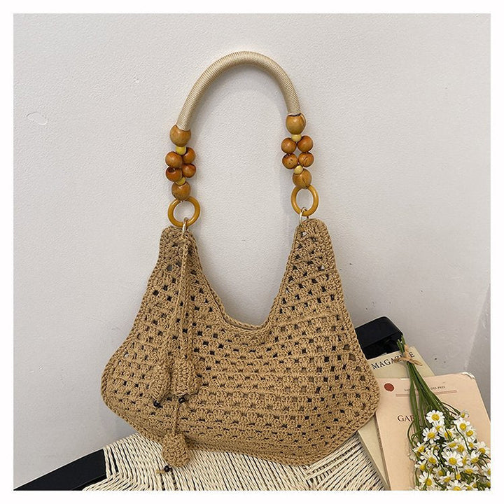 Handcrafted Macrame Shoulder Bag with Wooden Handles Kalsten