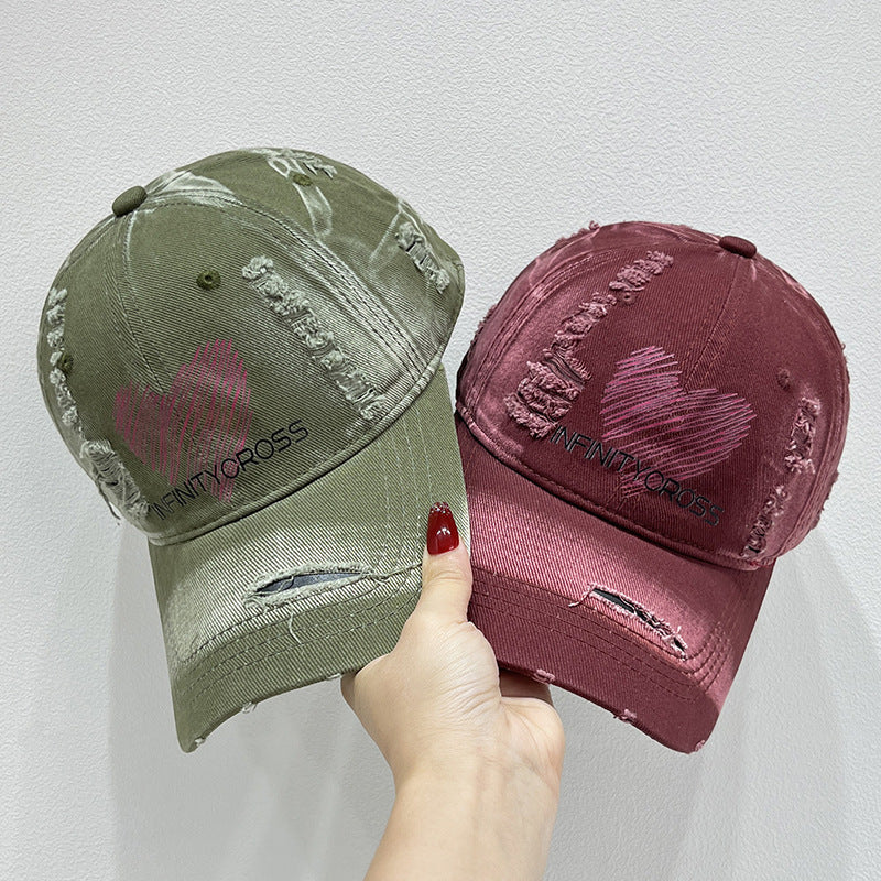 Women's Distressed Heart Embroidered Baseball Cap Kalsten