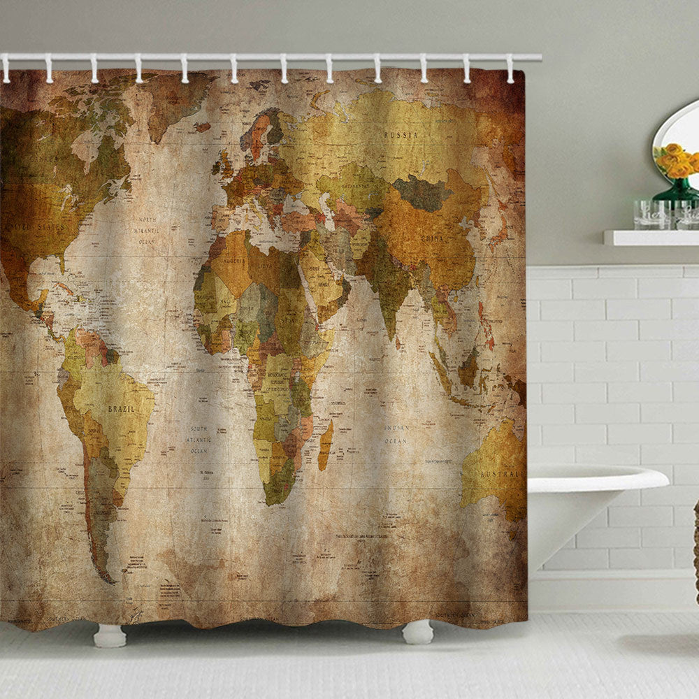 Vintage World Map Shower Curtain Kalsten