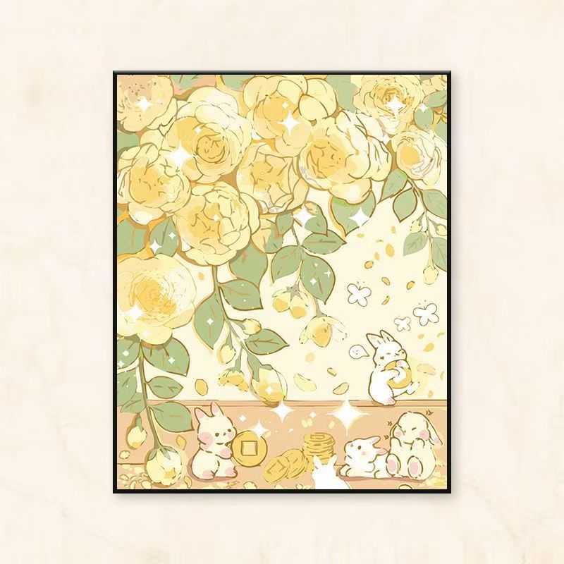 Whimsical Floral and Animal-Themed Canvas Art Print Kalsten