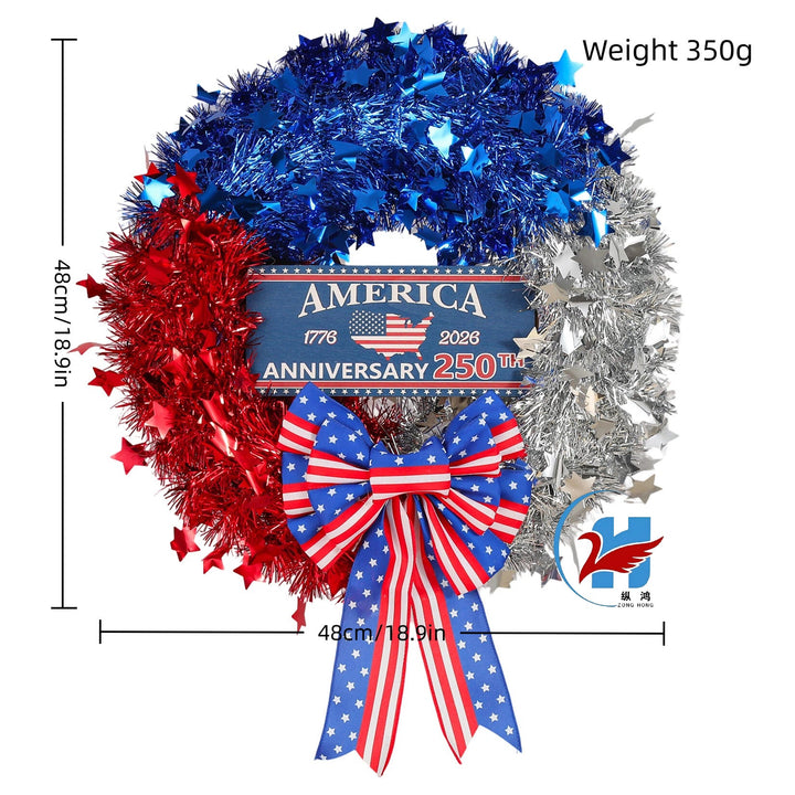 Unisex nan more patriotic door wreath made of tinsel with star embellishments and large bow Kalsten