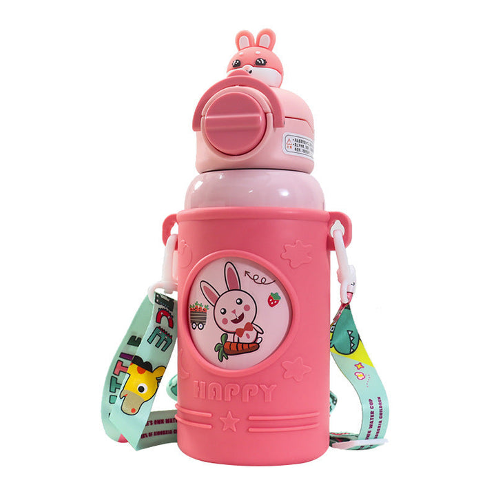 Women's Insulated Drinking Bottle with Cheerful Frog Design and Practical Carry Strap Kalsten