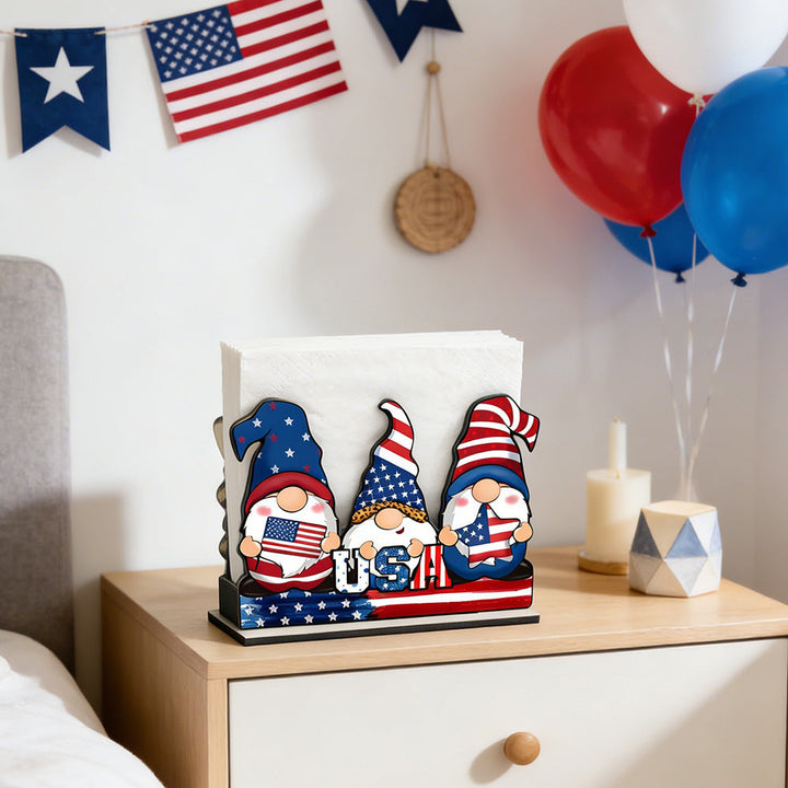 Unisex nan hand-painted deco set wooden gnomes trio with US flag design Kalsten