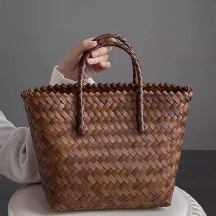 Bamboo Handle Bag Made of Braided Material Kalsten