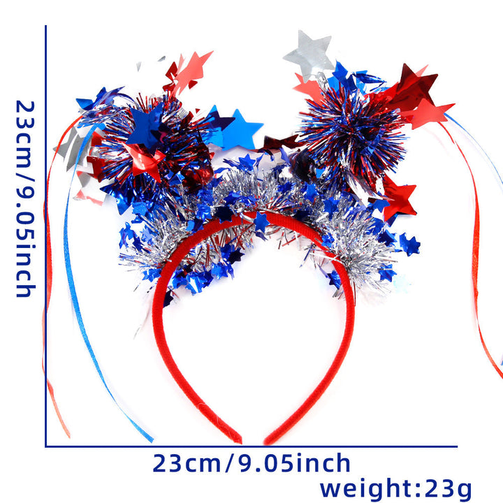 Unisex nan festive patriotic tinsel pompom headband with star garland and ribbon streamers Kalsten