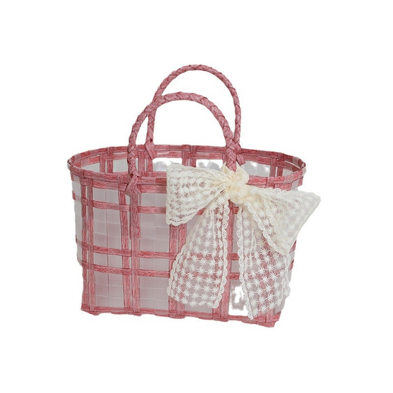 Handcrafted basket bag with elegant bow applique Kalsten
