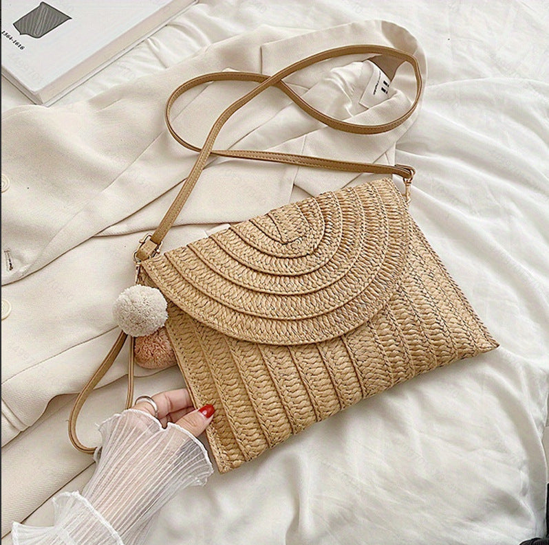 Handbag Made of High-Quality Woven Straw with Elegant Flap Closure Kalsten