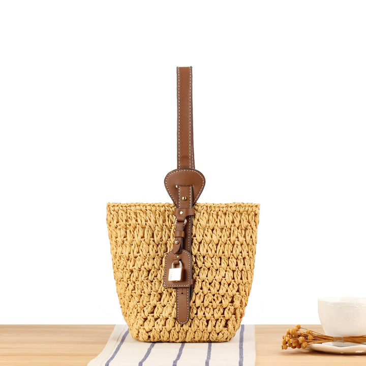 Braided Bast Handbag with Elegant Leather Decoration Kalsten