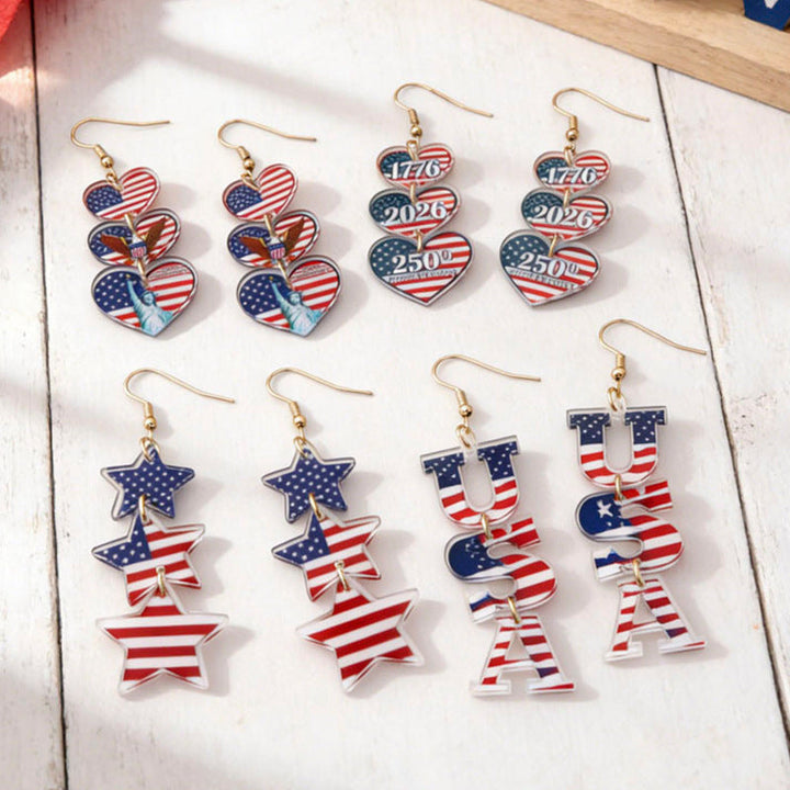 Ladies nan statement earrings with bow shape and American flag pendant Kalsten