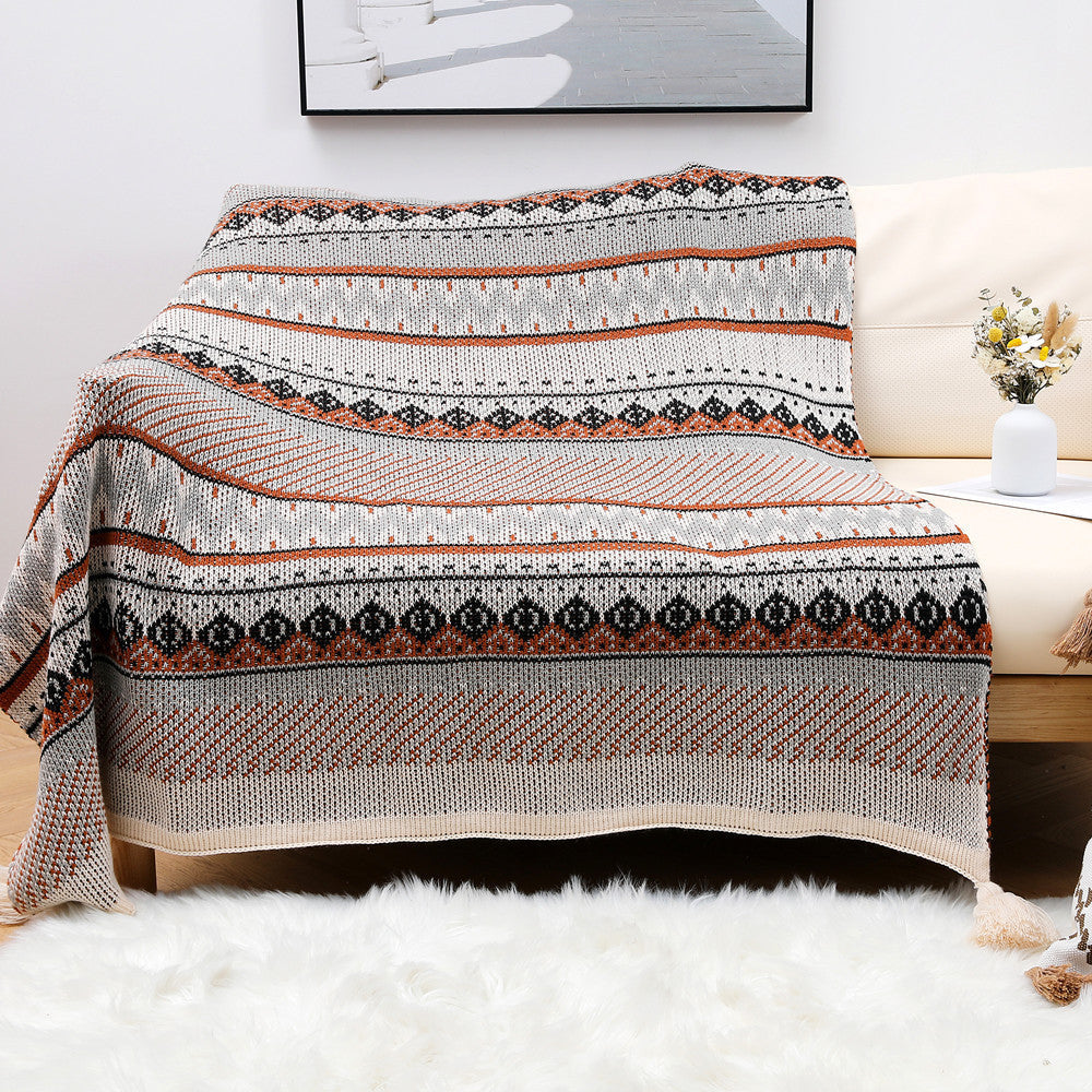 Aztec Patterned Knit Throw Blanket Kalsten