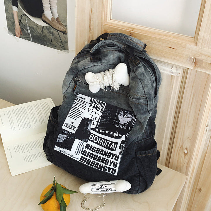 Creative Graphic Print Denim School Backpack Kalsten