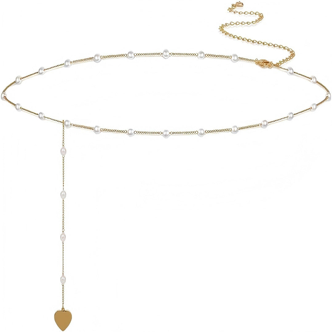 Elegant Pearl and Heart Charm Belly Chain Kalsten