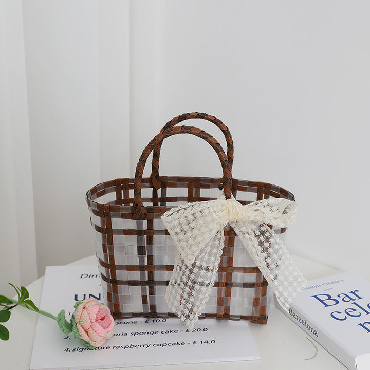 Handcrafted basket bag with elegant bow applique Kalsten