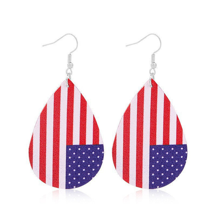 Women heart-shaped drop earrings with patriotic flag print and nickel-free hooks Kalsten