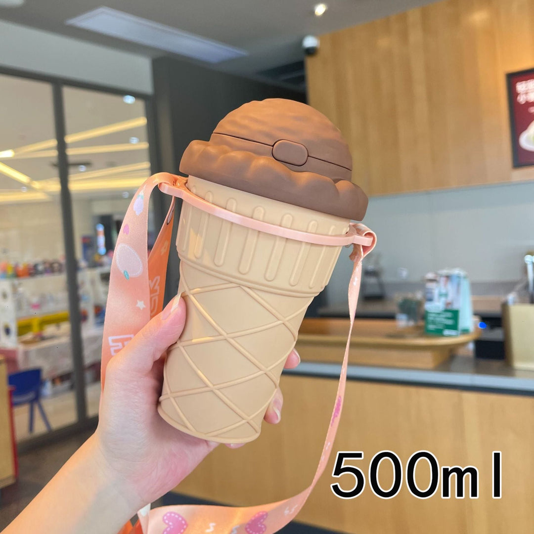 Women’s creative ice cream cup drinking bottle with practical carrying strap Kalsten