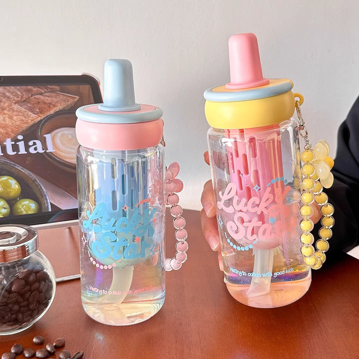 Women's creative drinking bottle with integrated straw and keychain Kalsten