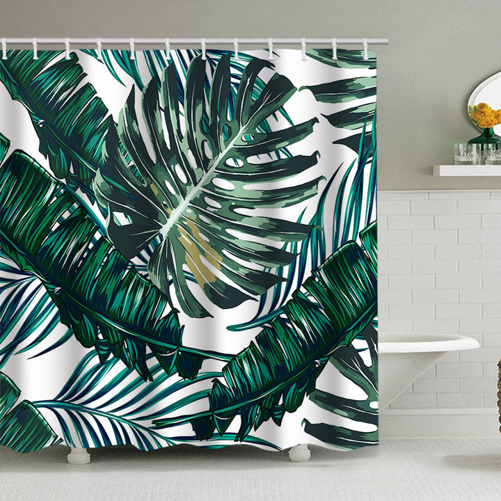 Tropical Leaf Print Shower Curtain Kalsten
