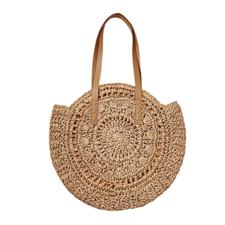 Handcrafted Round Straw Bag with Elegant Leather Handles Kalsten
