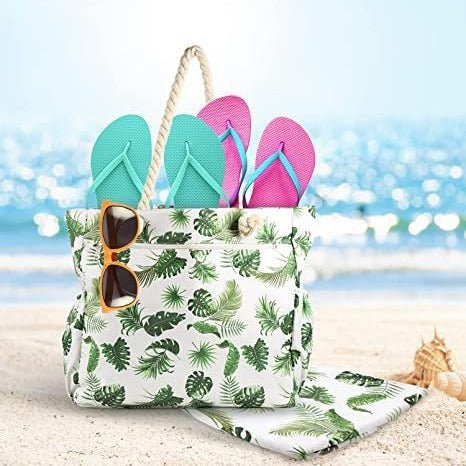 Beach bag with botanical motif and sturdy rope handles Kalsten