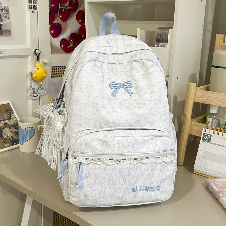 Cute Bow-Embellished Multi-Pocket School Backpack