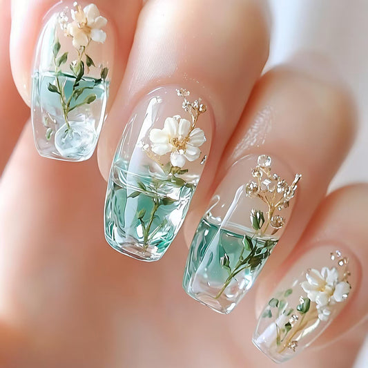 Floral Encased Gel Nail Art Acalora