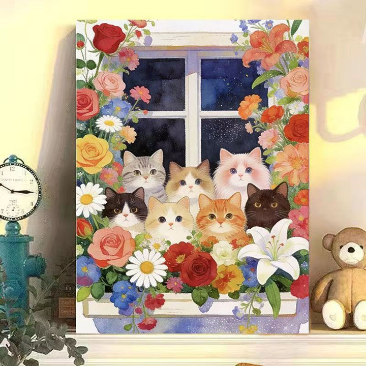 Floral Cat Illustration Canvas Art Kalsten