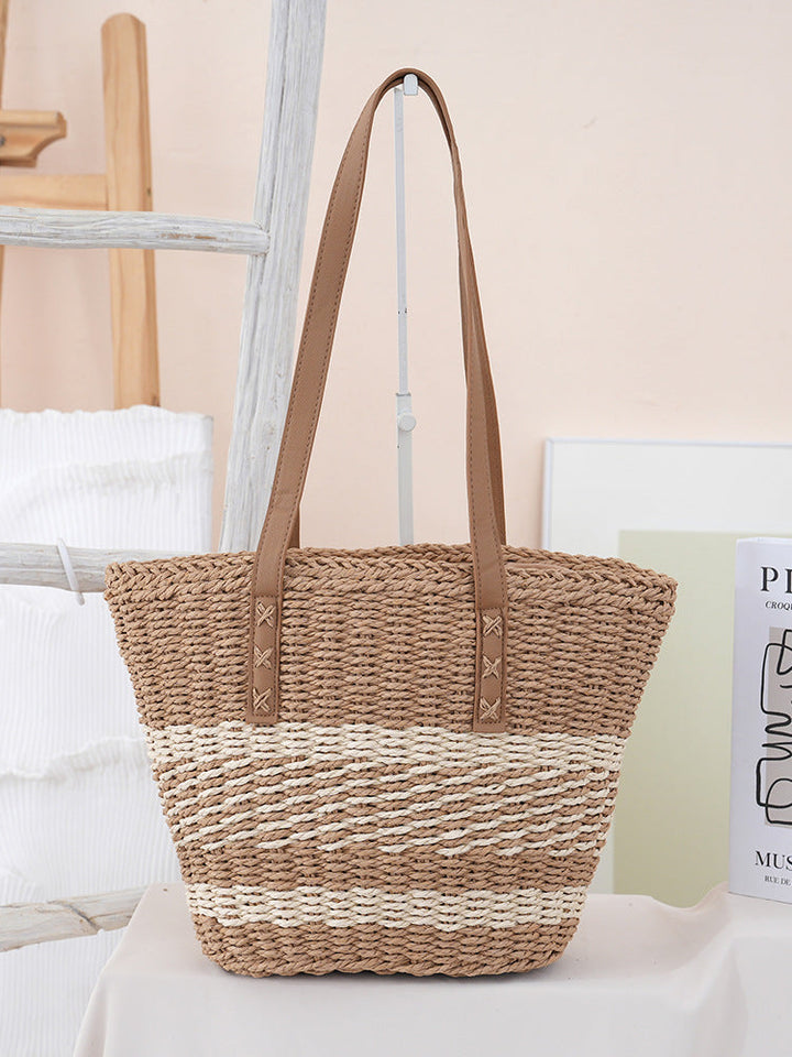 Handwoven beach bag with leather handles Kalsten