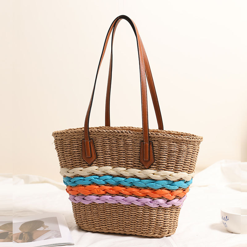 Curvy straw bag with colorful woven accents Kalsten