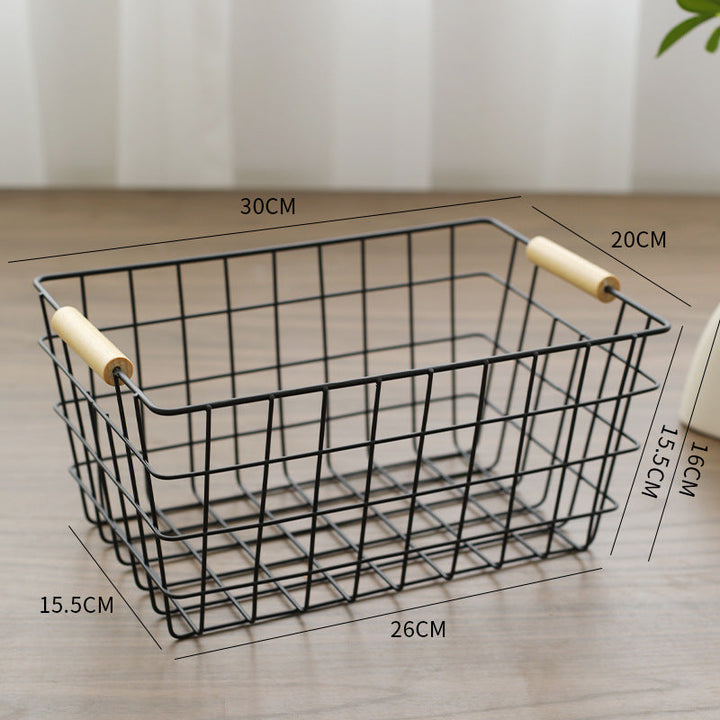 Unisex Wire Storage Basket with Ergonomic Wooden Handles Kalsten