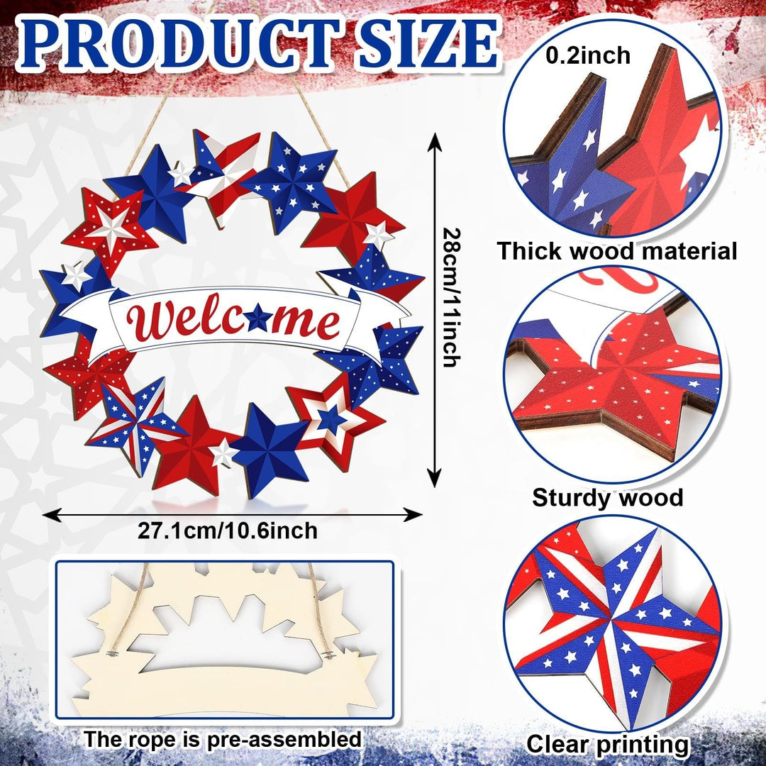 Unisex nan more patriotic wooden door wreath with star and heart motifs and hanging rope Kalsten