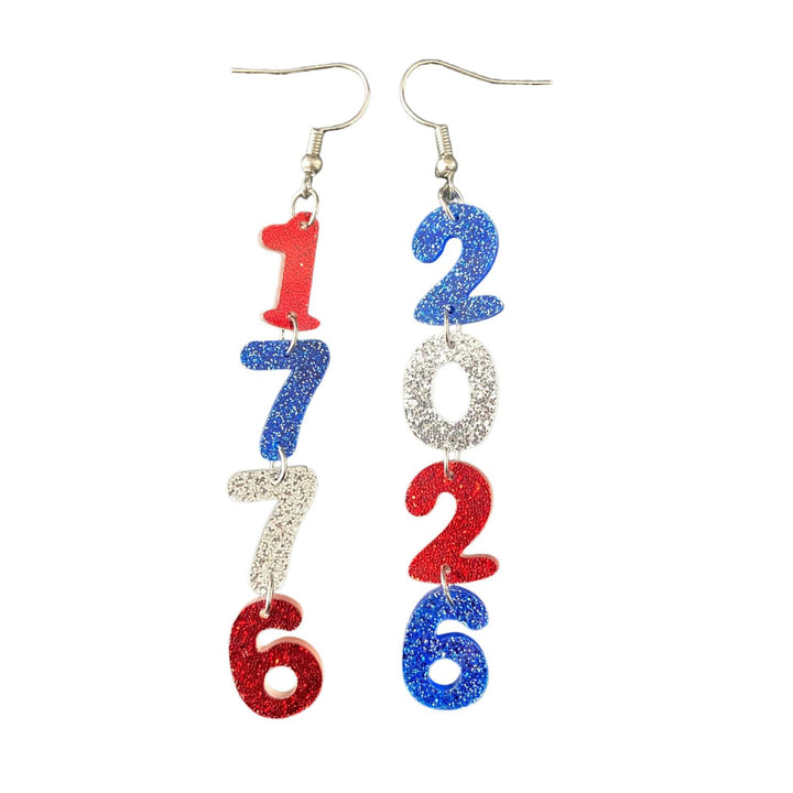 Women’s long earrings with four-digit anniversary number pendants in a patriotic style Kalsten