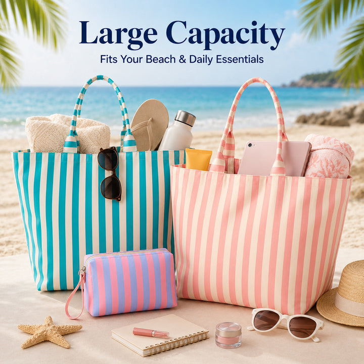 Beach bag with width, water-repellent stripes Kalsten