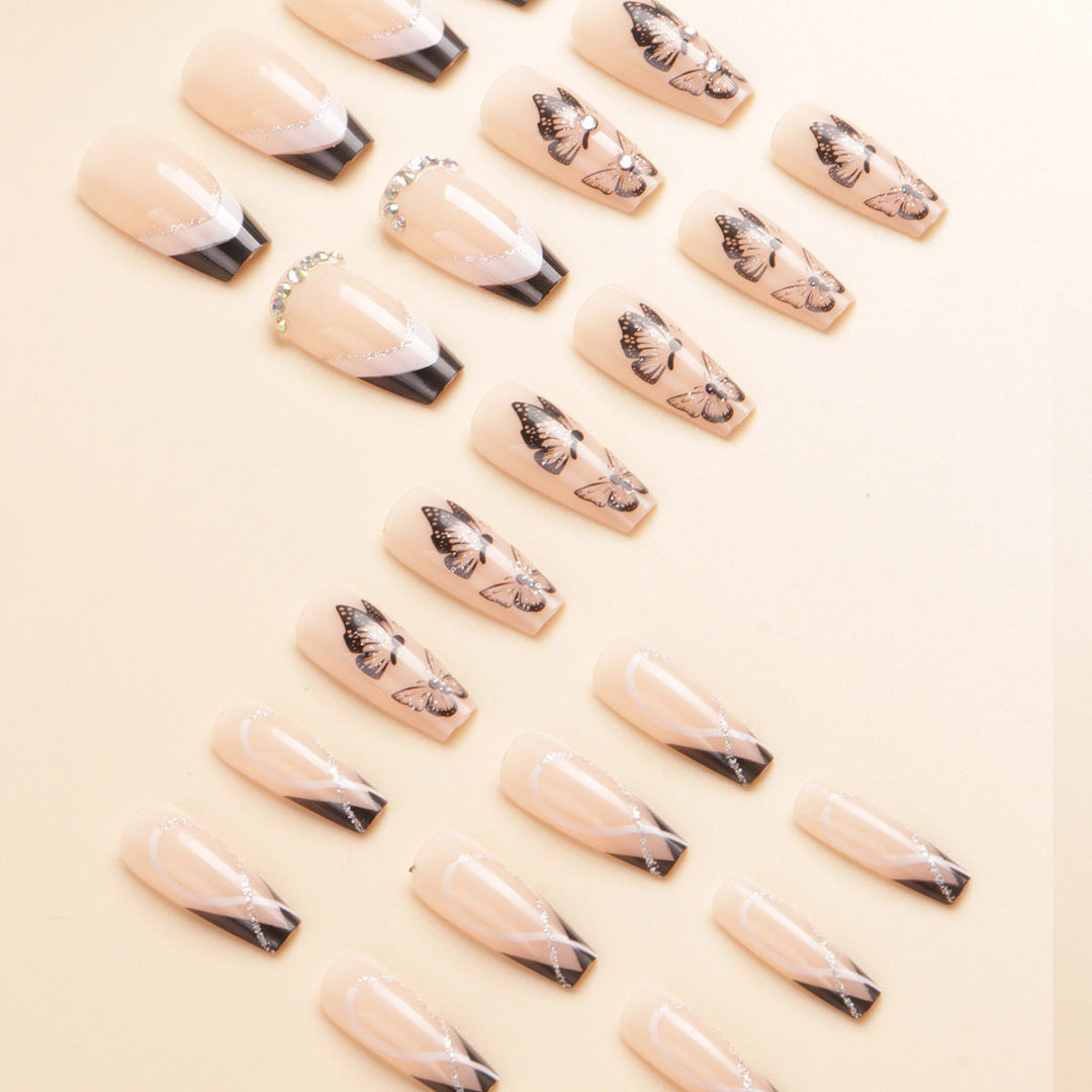 Artistic Long-Stiletto Press-On Nail Art with Butterfly Design Kalsten