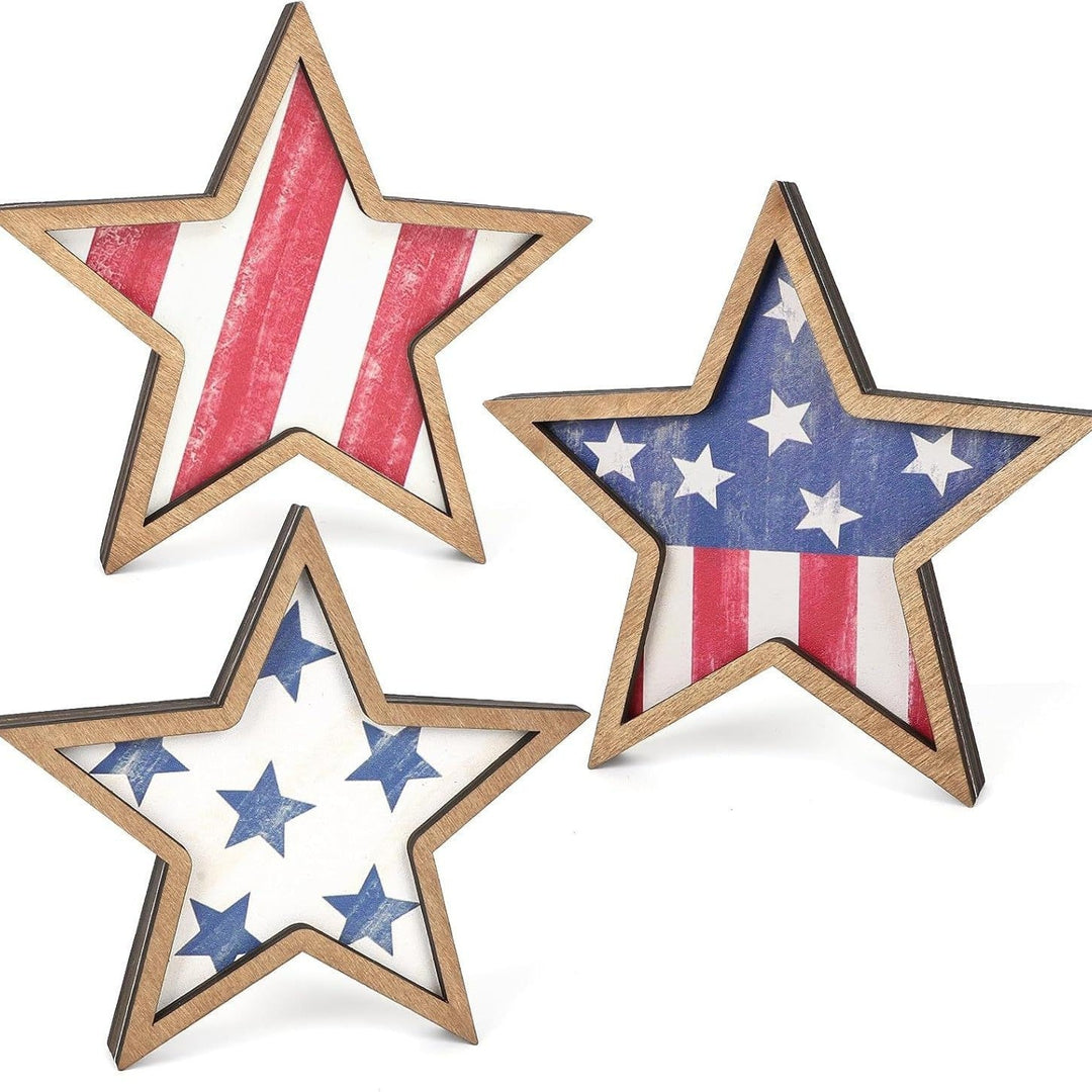 Unisex decorative table toppers made of wood with glittering star tops and ribbon Kalsten
