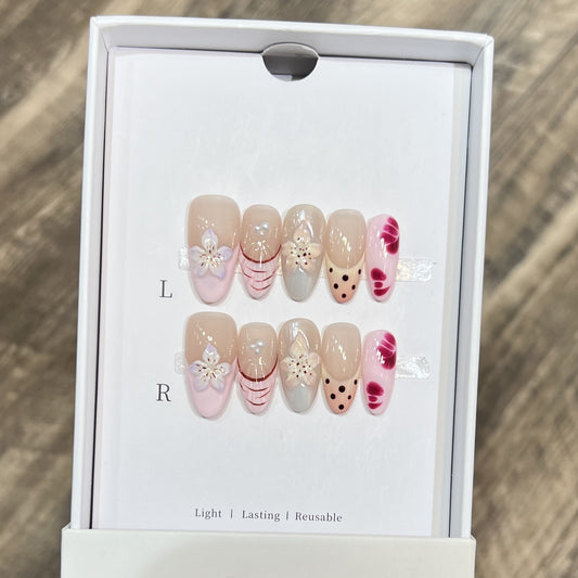 Floral and Polka Dot Press-On Nail Set Acalora