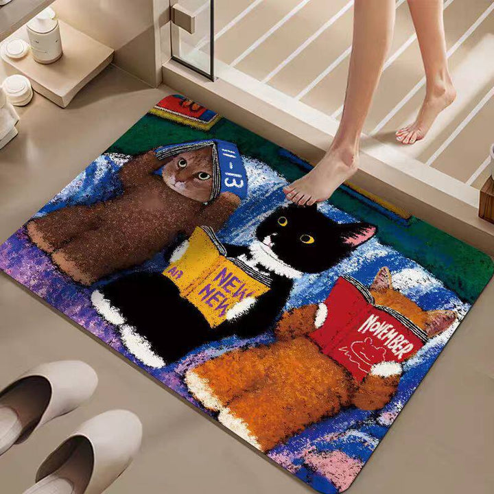 Cartoon Cat-Themed Bath Mat Kalsten