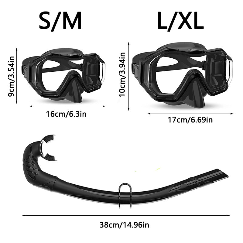 Diving equipment set with ergonomic diving mask and flexible snorkel Kalsten