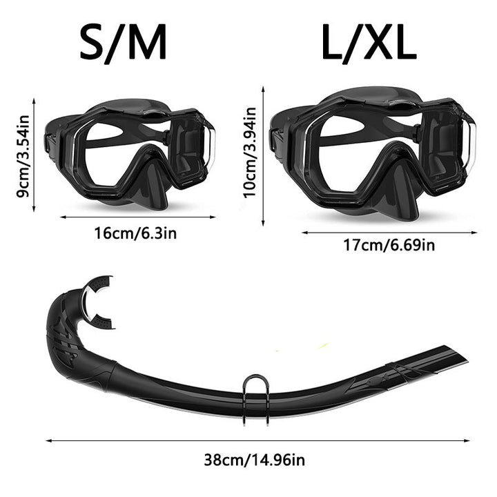 Diving equipment set with ergonomic diving mask and flexible snorkel Kalsten