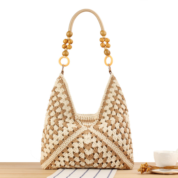 Handmade straw tote bag with elegant wooden handles Kalsten