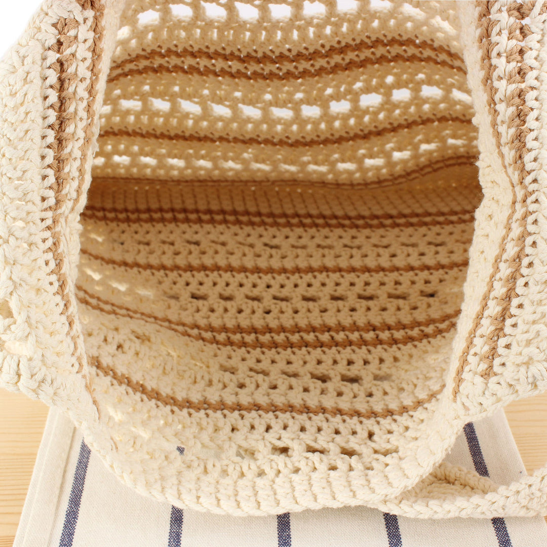 Braided Macrame Shoulder Bag with Modern Stripes Kalsten