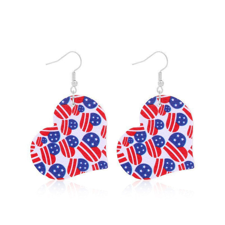 Women heart-shaped drop earrings with patriotic flag print and nickel-free hooks Kalsten